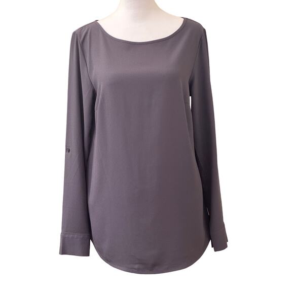 Ann Taylor Dark Grey Long Sleeve Blouse Top Knit Back Adjustable Sleeve Size XS - Picture 1 of 11